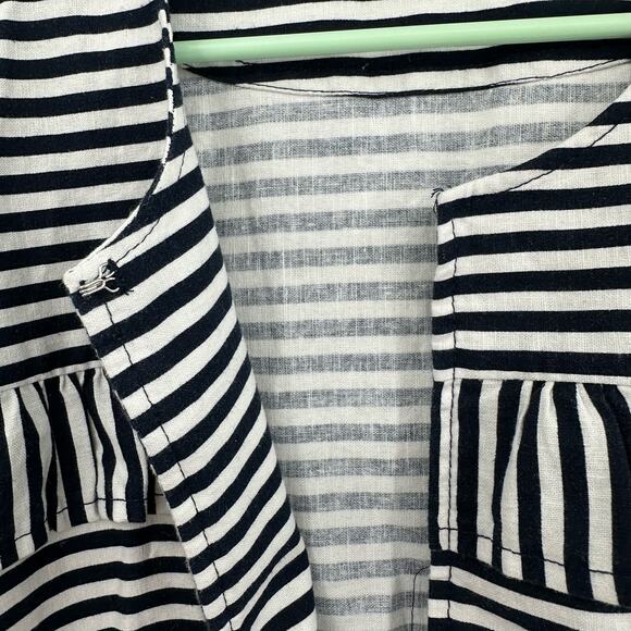 Loft Outlet Size Medium Jacket Black & White Stripe Linen Ruffles Long Sleeve - Picture 3 of 5